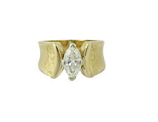 14 Karat Yellow Gold Marquise Diamond Ring