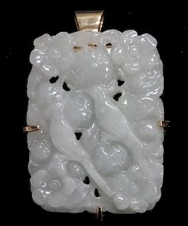 Chinese Carved Jade And 14K Gold Pendant