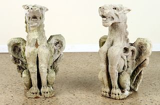 PAIR VICENZA STONE WINGED GRIFFIN STATUES 1920