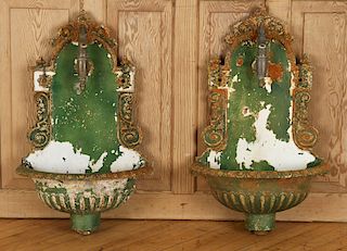 PAIR WALL MOUNTED CAST IRON FOUNTAINS C.1900