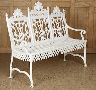 19TH CENT. PAINTED CAST IRON GARDEN BENCH C.1880