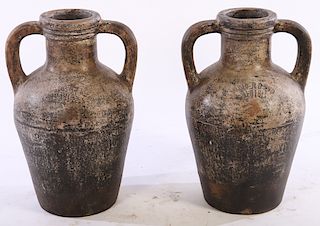 PAIR EARTHENWARE WINE VESSELS LABELED VINO ROSSO