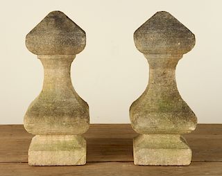 PAIR SHAPED CARVED STONE ARCHITECTURAL FINIALS