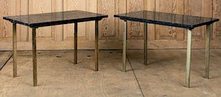 PAIR BRASS INLAID MARBLE TOP SIDE TABLES