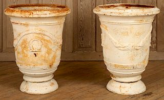 PAIR PAINTED CAST IRON NEOCLASSICAL GARDEN URNS