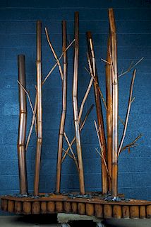 IRON BAMBOO FORM SCULPTURE COPPER WASH