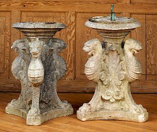 PAIR CAST STONE GRIFFIN FOUNTAIN BASES 1940