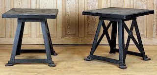 PAIR SLATE TOP CAST IRON SIDE TABLES
