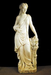 CARVED MARBLE FIGURE OF WOMAN DEPICTING SPRING
