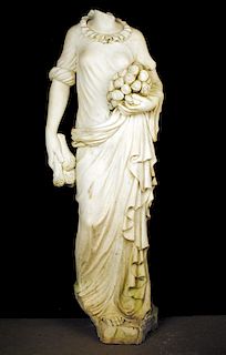 CARVED MARBLE FEMALE FIGURE HOLDING WOOD