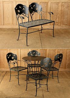 SIX PIECE IRON PATIO SET TABLE SETTEE FOUR CHAIRS