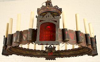 GOTHIC STYLE POLYCHROME IRON 24 LIGHT CHANDELIER