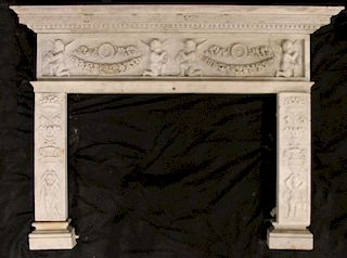 CARVED CARERRA MARBLE FIREPLACE MANTLE C.1900