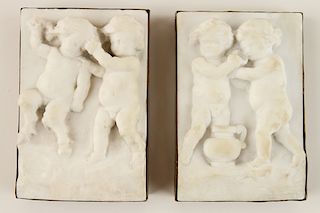PAIR 19TH CENTURY WHITE MARBLE PLAQUES