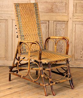 FRENCH RATTAN CHAISE LOUNGE PULLOUT FOOT REST