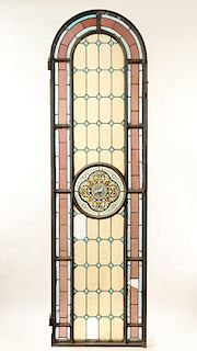 ARCHED TOP LEADED PAINTED GLASS WINDOWS C.1900