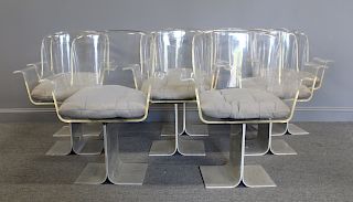 MIDCENTURY. 8 Lucite and Steel Base Chairs.