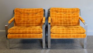 MIDCENTURY. Pair of C Y Mann Orange Upholstered
