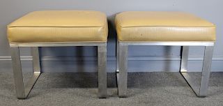 MIDCENTURY. Pair Of Upholstered Polished Benches.