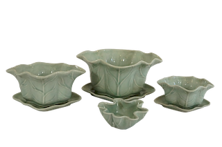 Celadon Glazed Ceramic Leaf Planters 