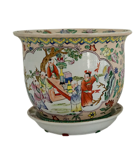 Chinese Famille Rose Porcelain Planter & Plate