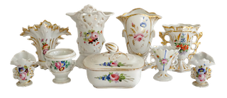 Nine Paris Porcelain Floral Pieces 