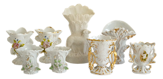 Seven Paris Porcelain Flower Vases and Bennington Parian Figural Vase