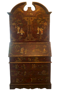 Red Lacquered Chinoiserie  Secretary 