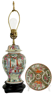 Chinese Export Famille Rose Lamp and Plate