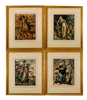 Four Lithographs of Women in Different Seasons