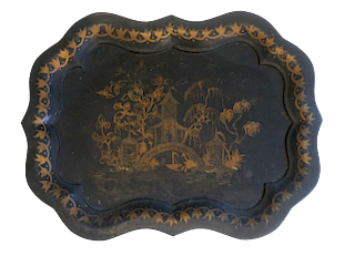 Black Tole Tray with Chinoserie Design 