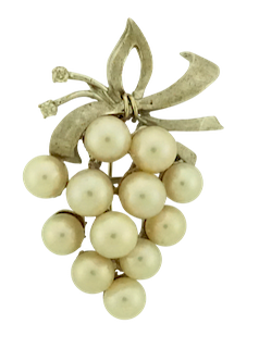 Fourteen Karat White gold Pearl and Diamond Grape Cluster Brooch