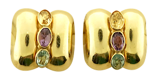 Fourteen Karat Yellow Gold Earrings with Blue Topaz, Amethyst and Citrine