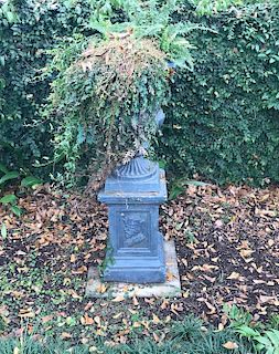 French Cast Iron Urn with Cast Iron Pedestal Base 