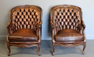 Hancock & Moore Pair of Tufted Leather Upholstered