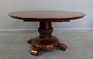 Custom Walnut Inlaid Table with Fluted Pedestal.