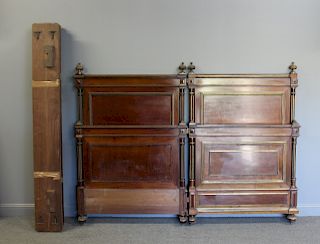 Pair Of Louis Philippe Style Brass Inlaid Beds