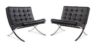 Ludwig Mies van der Rohe, (German, 1886-1969), Barcelona Lounge Chairs, Pair Knoll, USA