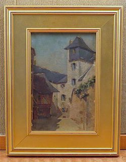 Josephine Cochrane French Chateau Oil on Canvas Painting 1952