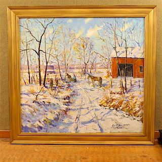 Christopher Willett Oil on Canvas Winter Scene Plumstead PA