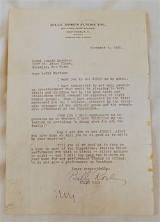 Billy Rose Letter Jumbo to Rabbi Kurtzer Signed
