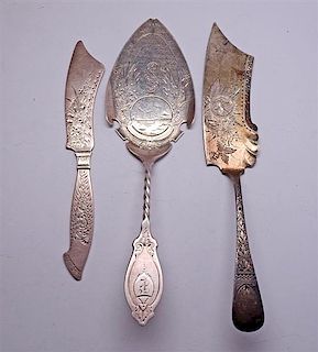 Lot  3 Early American Sterling  Coin Silver Flatware Servers