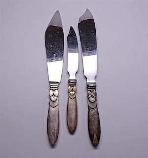 3 Georg Jensen Cactus Sterling Silver Knife Servers 