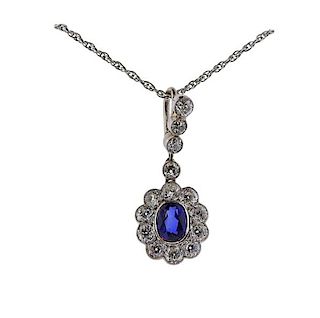 14k 18k Gold Diamond Sapphire Pendant Necklace 