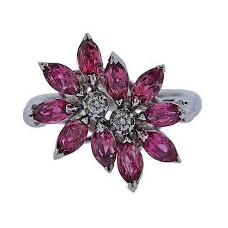 Asprey Daisy 18k Gold Pink Tourmaline Diamond Flower Ring