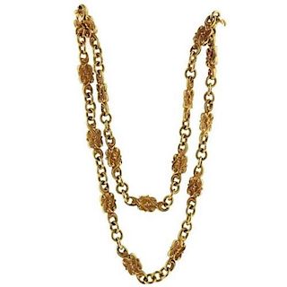 Antique Art Nouveau 14K Gold Long Chain Necklace