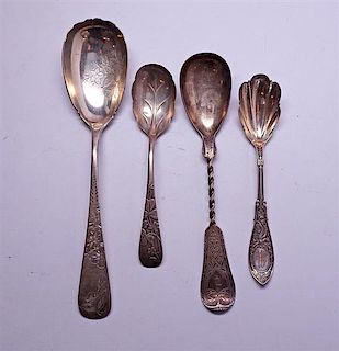 Early American Sterling Silver Spoon Server 4pc