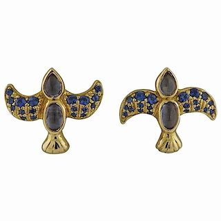 Temple St. Clair Sapphire Tanzanite 18K Gold Bird Earrings 