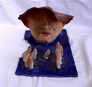 Abstract Hands and Face Clay Art Object 