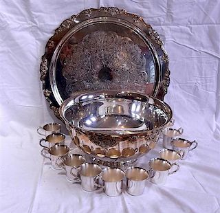 Wallace 1940 Harvest Silverplate Punch Bowl Set 